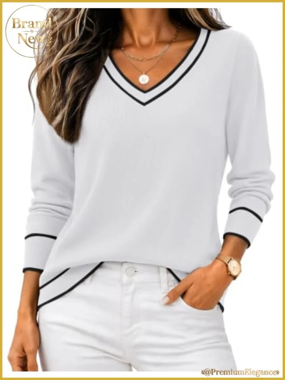 Zeagoo Women's V-Neck Long Sleeve Knit Pullover Sweater, Soft Stretchy